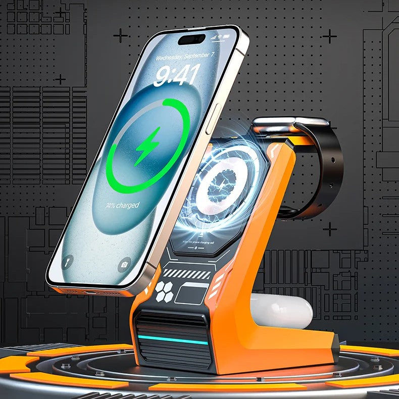 T21 Three-in-one Mecha Magnetic Wireless Charger: Fast, Smart, & Stylish Charging Solution