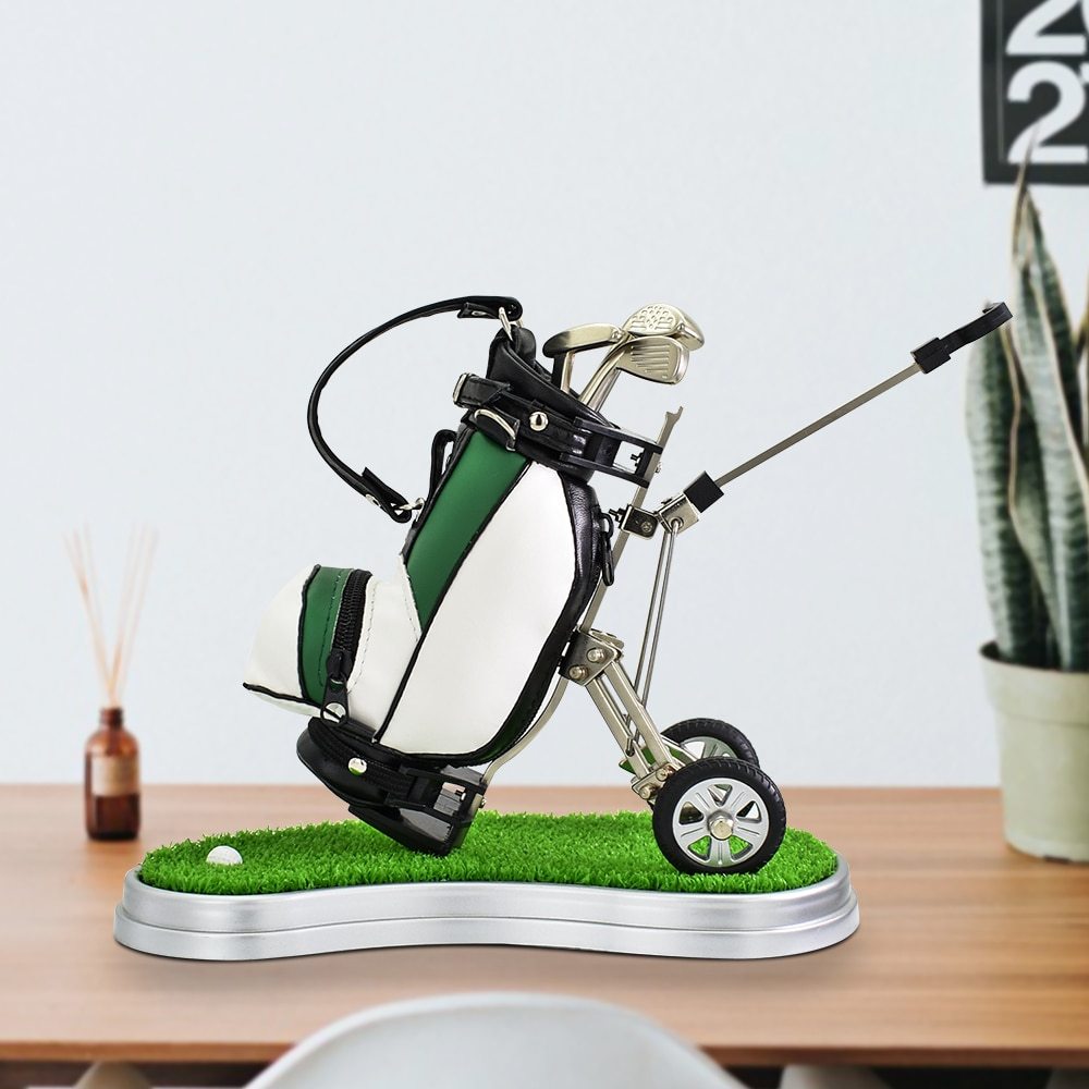 Creative Golf Bag Pen Holder with Trolley | Desk Organizer with Ballpoint Pens