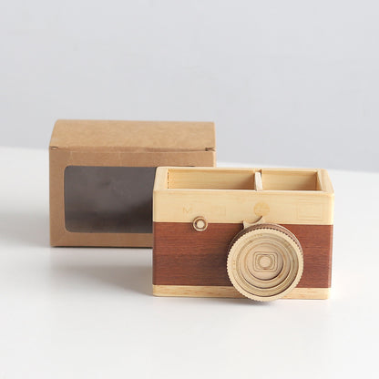 Wooden Camera Pen Holder | Creative Camera-Shaped Desk Organizer