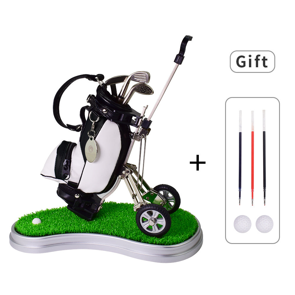 Creative Golf Bag Pen Holder with Trolley | Desk Organizer with Ballpoint Pens