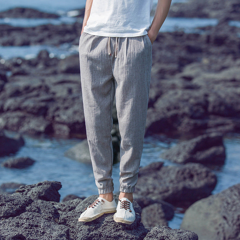 Linen Cropped Trousers for Men | Casual Cotton-Linen Blend Pants