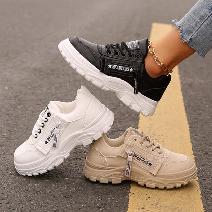 Lace-Up Sports Shoes with Side-Zipper – Fashionable Thick-Soled Sneakers for Women
