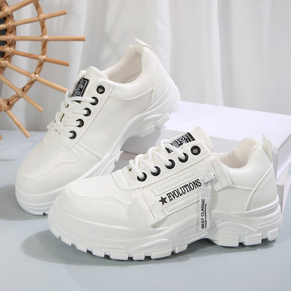 Lace-Up Sports Shoes with Side-Zipper – Fashionable Thick-Soled Sneakers for Women