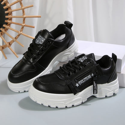 Lace-Up Sports Shoes with Side-Zipper – Fashionable Thick-Soled Sneakers for Women