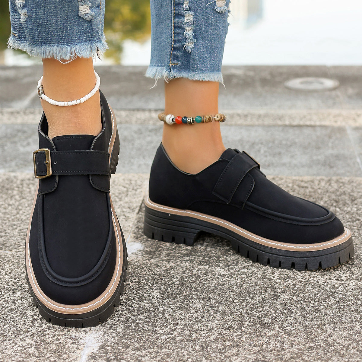 Fashion Buckle Loafers for Women – British Style Height-Increasing Casual Shoes