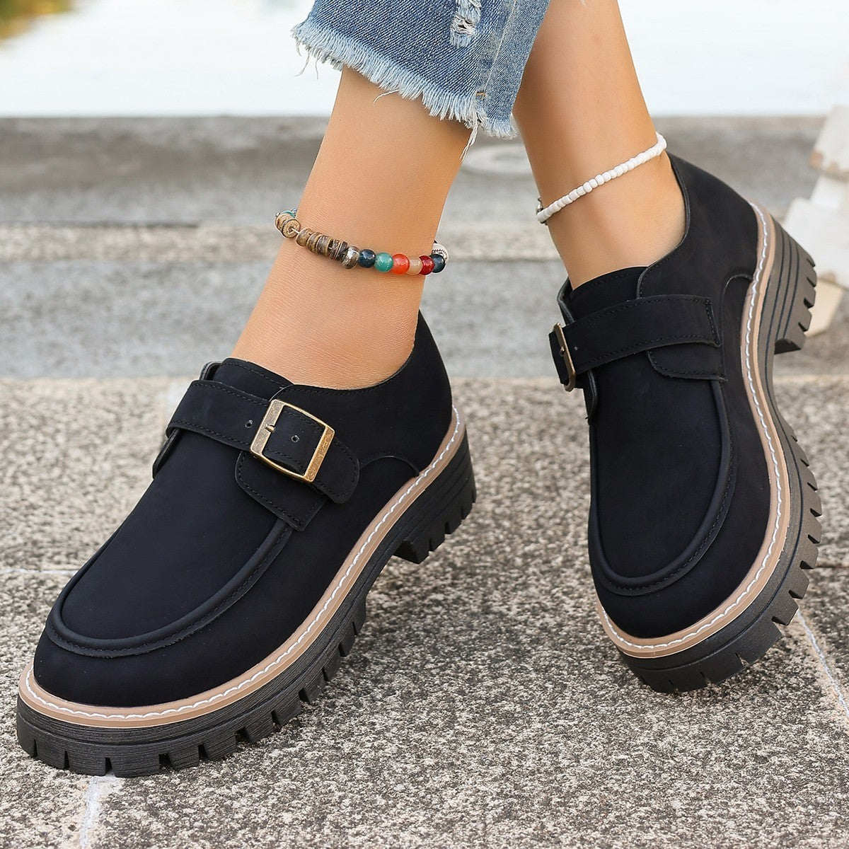 Fashion Buckle Loafers for Women – British Style Height-Increasing Casual Shoes