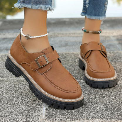Fashion Buckle Loafers for Women – British Style Height-Increasing Casual Shoes