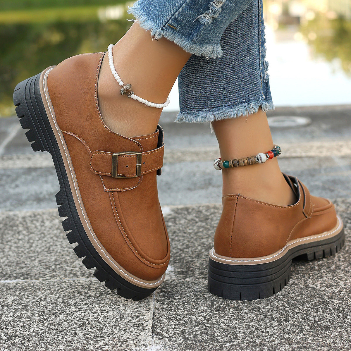 Fashion Buckle Loafers for Women – British Style Height-Increasing Casual Shoes