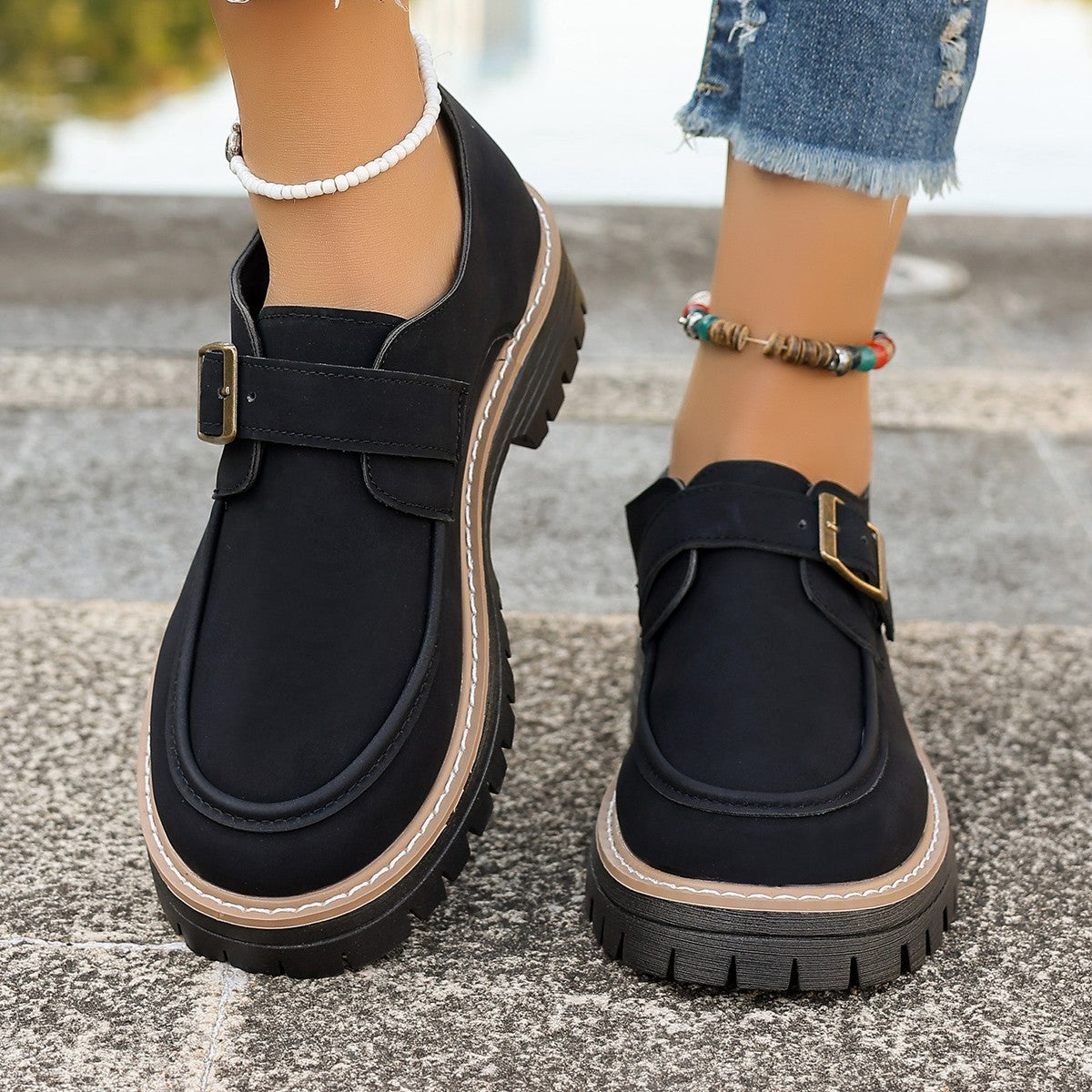 Fashion Buckle Loafers for Women – British Style Height-Increasing Casual Shoes