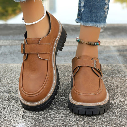Fashion Buckle Loafers for Women – British Style Height-Increasing Casual Shoes