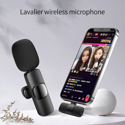 Wireless Lavalier Microphone - Portable Mini Mic for iPhone & Android with Long Battery Life