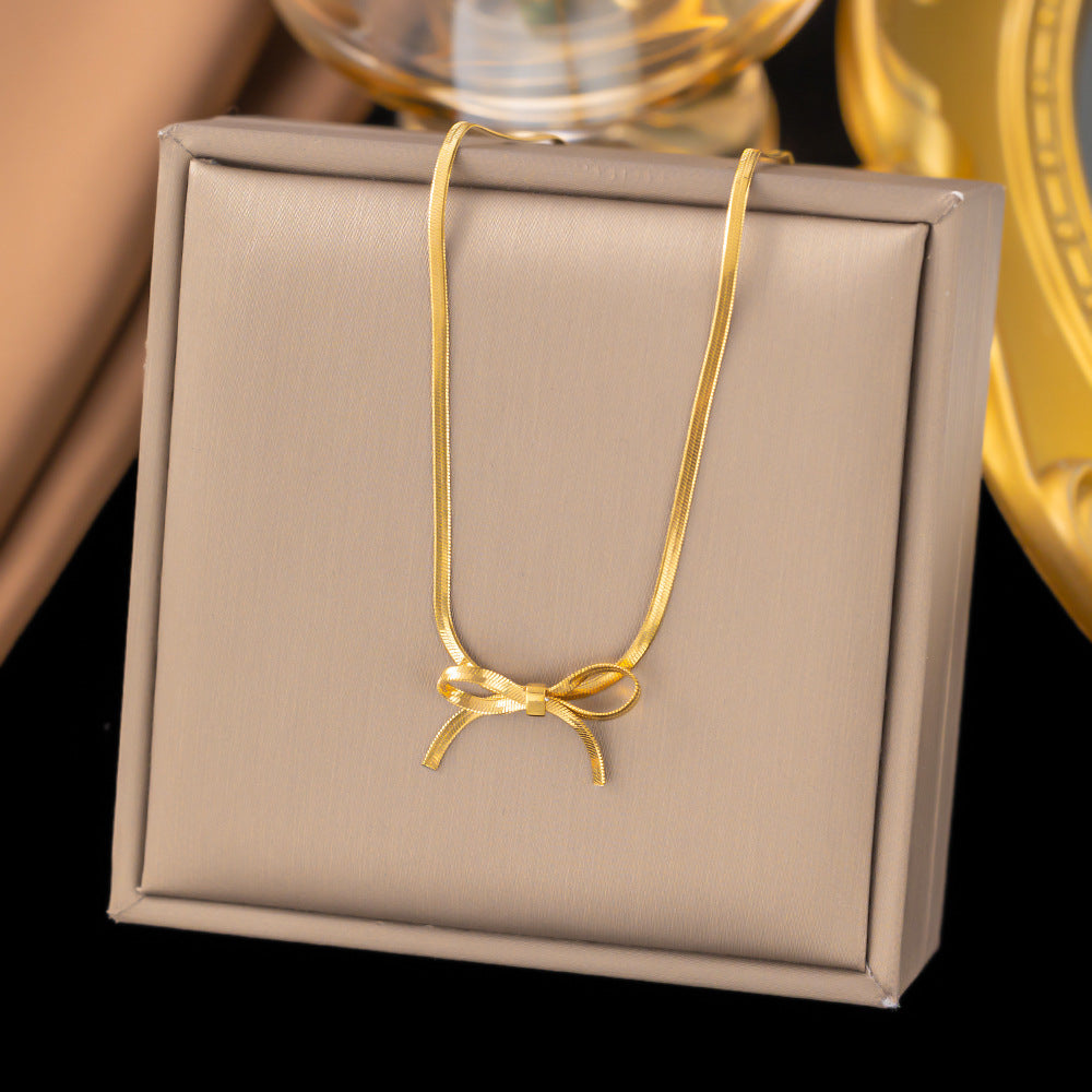 Elegant Gold Plated & Stainless Steel Bowknot Necklace