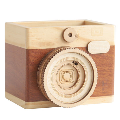 Wooden Camera Pen Holder | Creative Camera-Shaped Desk Organizer