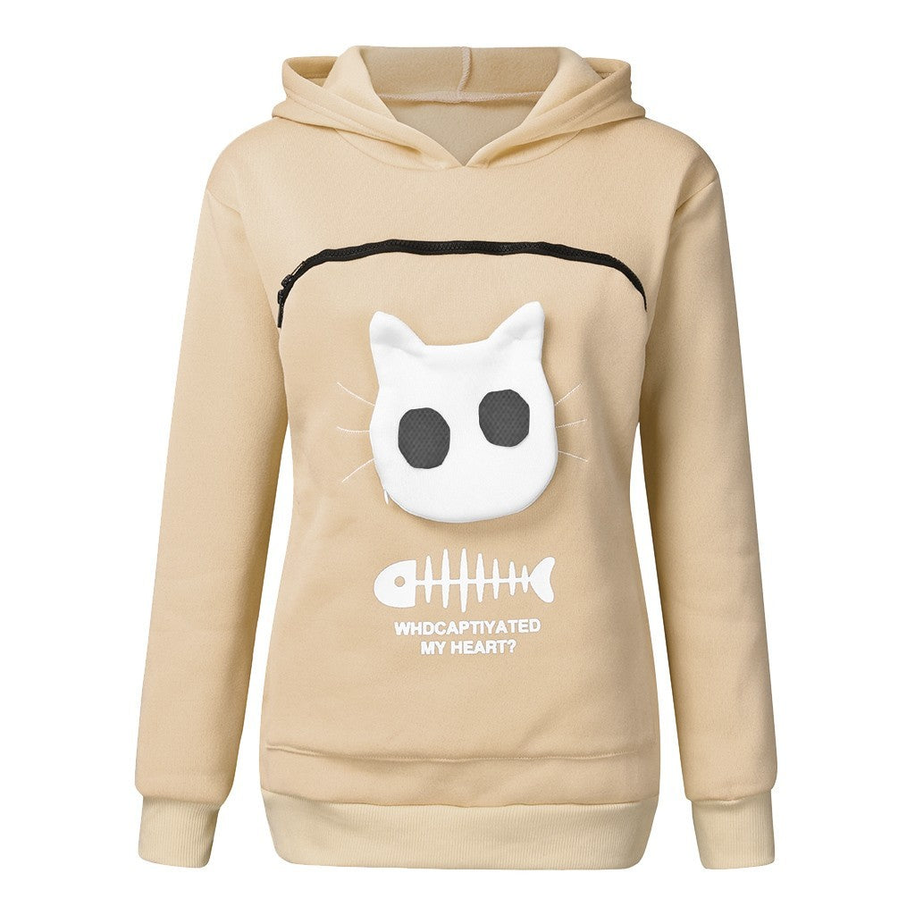 Kangaroo-Style Pet-Carrying Hoodie – Cozy & Functional with Cat-Shaped Pocket