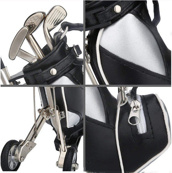 Creative Golf Bag Pen Holder with Trolley | Desk Organizer with Ballpoint Pens