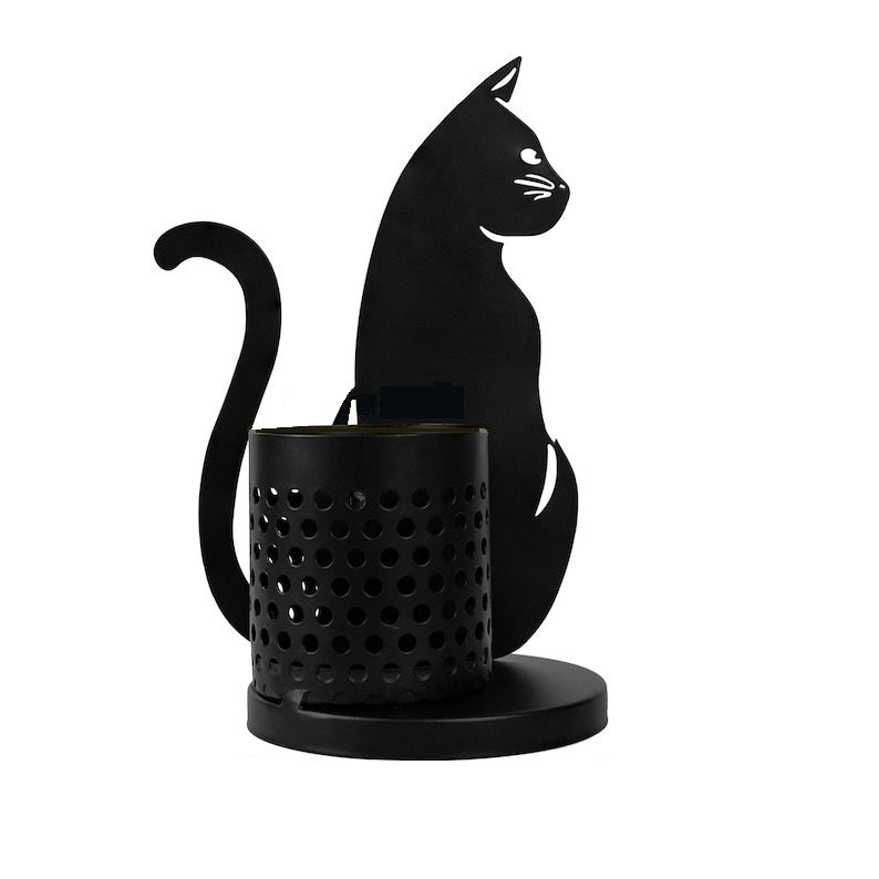 Black Metal Cat & Squirrel Pen Holder | Elegant Animal-Themed Desk Organizer