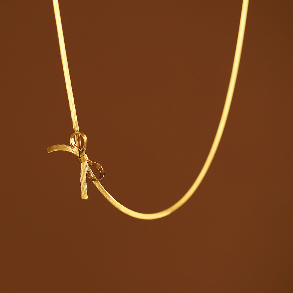 Elegant Gold Plated & Stainless Steel Bowknot Necklace