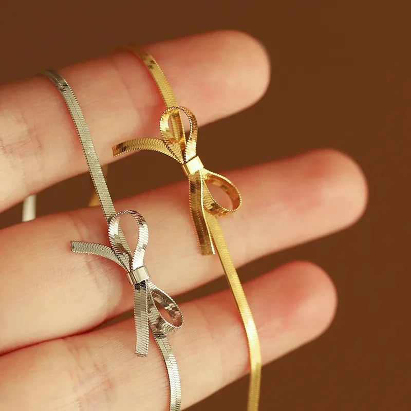 Elegant Gold Plated & Stainless Steel Bowknot Necklace