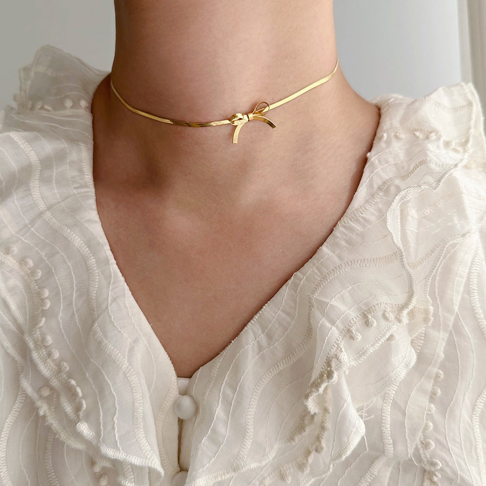Elegant Gold Plated & Stainless Steel Bowknot Necklace