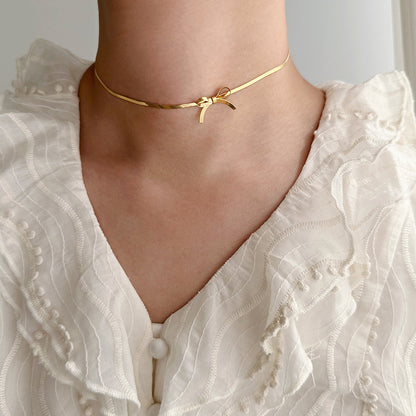 Elegant Gold Plated & Stainless Steel Bowknot Necklace