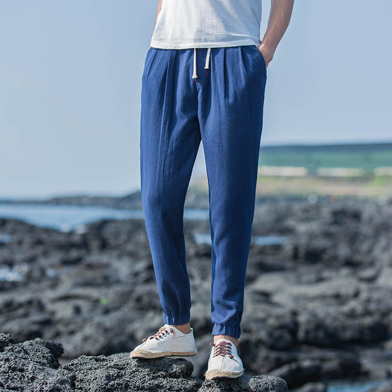 Linen Cropped Trousers for Men | Casual Cotton-Linen Blend Pants