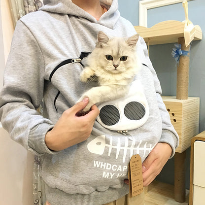 Kangaroo-Style Pet-Carrying Hoodie – Cozy & Functional with Cat-Shaped Pocket