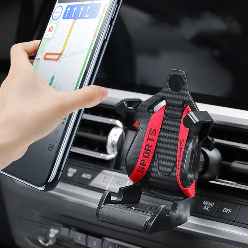 Racing Seat Car Air Vent Phone Holder - Sleek Design for Secure and Quiet Drives