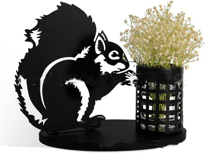 Black Metal Cat & Squirrel Pen Holder | Elegant Animal-Themed Desk Organizer