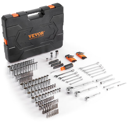 VEVOR Mechanics Tool Kit – 205-Piece SAE/Metric Socket Set, Hex Wrenches, Combination Wrenches & More with Heavy-Duty Storage Case