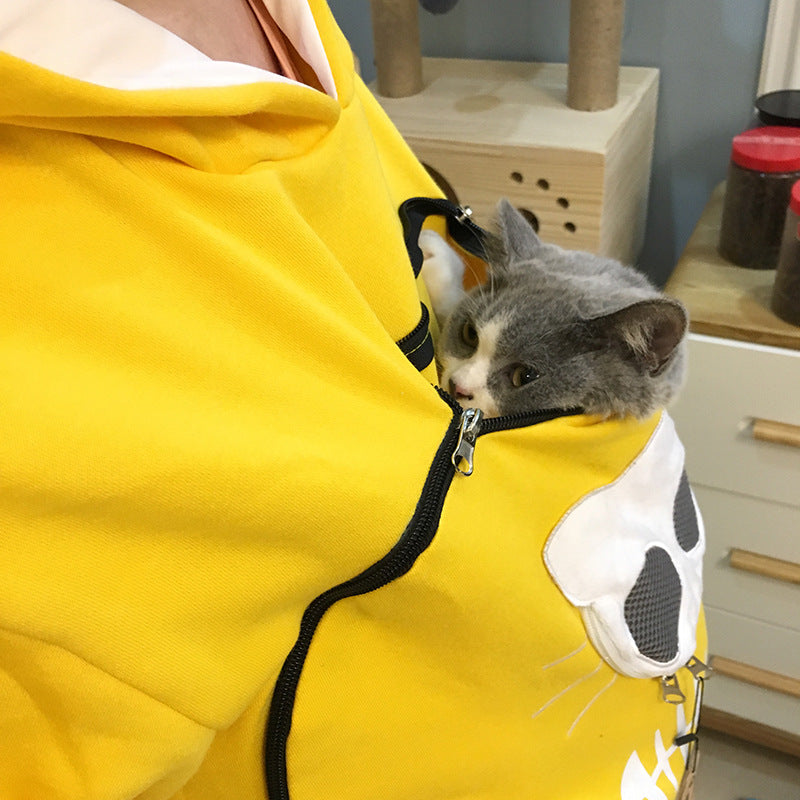 Kangaroo-Style Pet-Carrying Hoodie – Cozy & Functional with Cat-Shaped Pocket