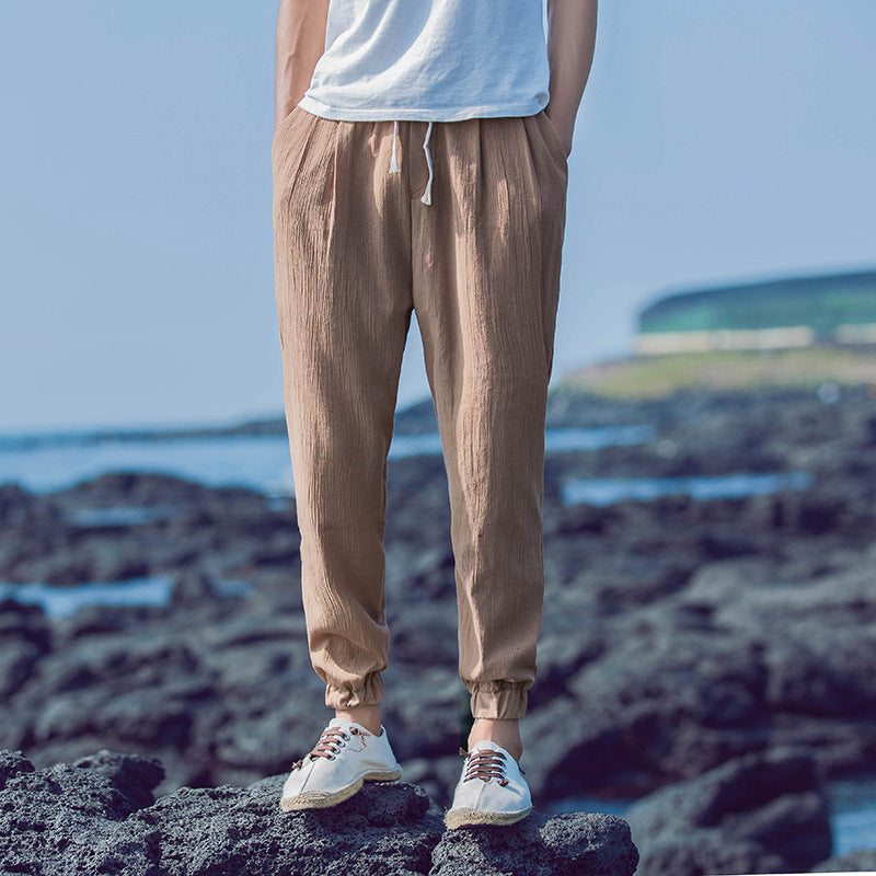 Linen Cropped Trousers for Men | Casual Cotton-Linen Blend Pants