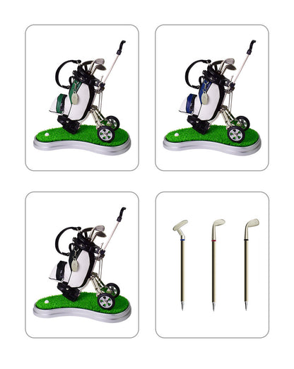 Creative Golf Bag Pen Holder with Trolley | Desk Organizer with Ballpoint Pens