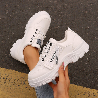 Lace-Up Sports Shoes with Side-Zipper – Fashionable Thick-Soled Sneakers for Women
