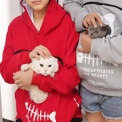 Kangaroo-Style Pet-Carrying Hoodie – Cozy & Functional with Cat-Shaped Pocket