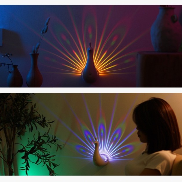 Peacock Wall Lamp with 3D Projection – Colorful Ambient Lighting for Bedrooms and Living Spaces