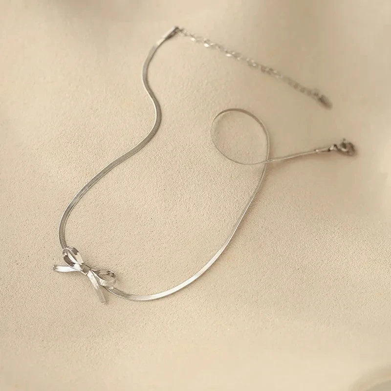 Elegant Gold Plated & Stainless Steel Bowknot Necklace