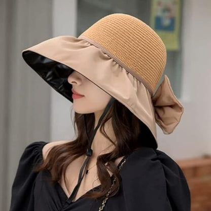 Straw Sunshade Hat with Large Brim & Elegant Bow