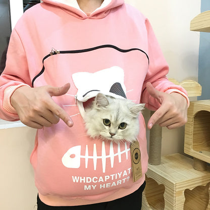 Kangaroo-Style Pet-Carrying Hoodie – Cozy & Functional with Cat-Shaped Pocket