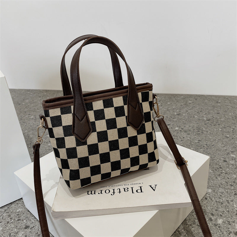 Women's Fashion Houndstooth & Checkered Handbag – Messenger Tote with Pendant