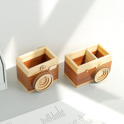 Wooden Camera Pen Holder | Creative Camera-Shaped Desk Organizer