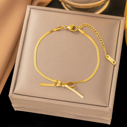 Elegant Gold Plated & Stainless Steel Bowknot Necklace