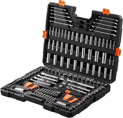 VEVOR Mechanics Tool Kit – 205-Piece SAE/Metric Socket Set, Hex Wrenches, Combination Wrenches & More with Heavy-Duty Storage Case