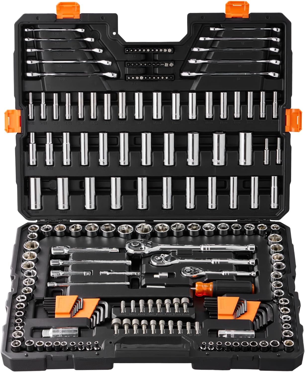 VEVOR Mechanics Tool Kit – 205-Piece SAE/Metric Socket Set, Hex Wrenches, Combination Wrenches & More with Heavy-Duty Storage Case