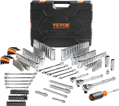 VEVOR Mechanics Tool Kit – 205-Piece SAE/Metric Socket Set, Hex Wrenches, Combination Wrenches & More with Heavy-Duty Storage Case