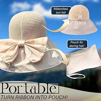 Straw Sunshade Hat with Large Brim & Elegant Bow