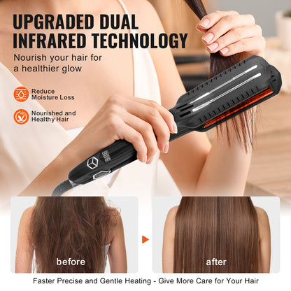 VEVOR Titanium Hair Straightener Flat Iron - Dual Infrared Technology, 19 Adjustable Temperatures (210°F-450°F), LCD Display, Dual Voltage for Salon, Home & Travel Use