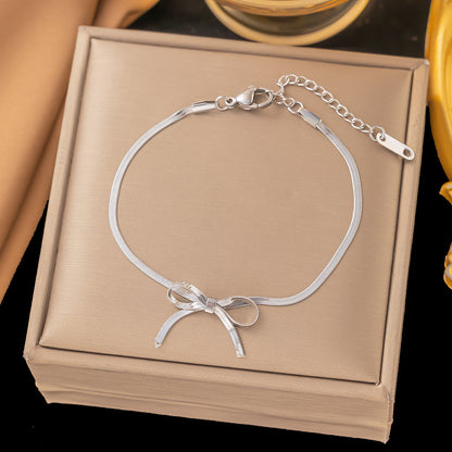 Elegant Gold Plated & Stainless Steel Bowknot Necklace