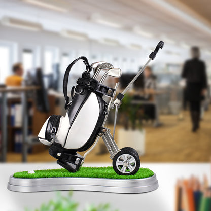 Creative Golf Bag Pen Holder with Trolley | Desk Organizer with Ballpoint Pens