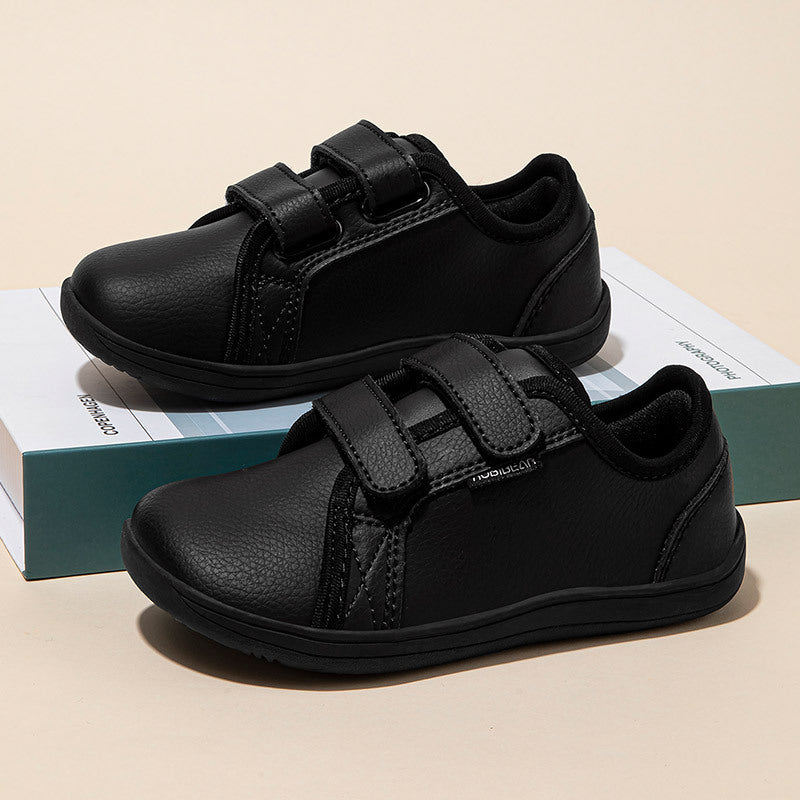 HOBIBEAR Casual Leather Kids Shoes - Velcro Closure, Rubber Sole, & Wide Head Design