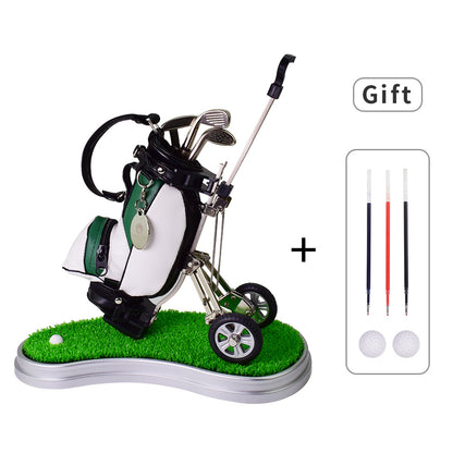 Creative Golf Bag Pen Holder with Trolley | Desk Organizer with Ballpoint Pens